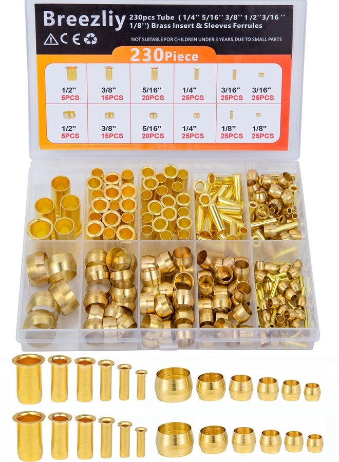 Breezliy Compression Fittings Assortment kit-6 Sizes(1/8"3/16" 1/4" 5/16" 3/8" 1/2") Brass Compression Sleeves Ferrules & Insert,used to connect lines for air,water,fuel,oil and inert gases - Image 1